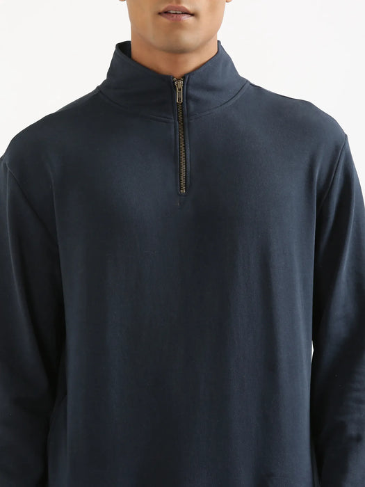 Unisex Navy Blue Zip Neck Sweatshirt