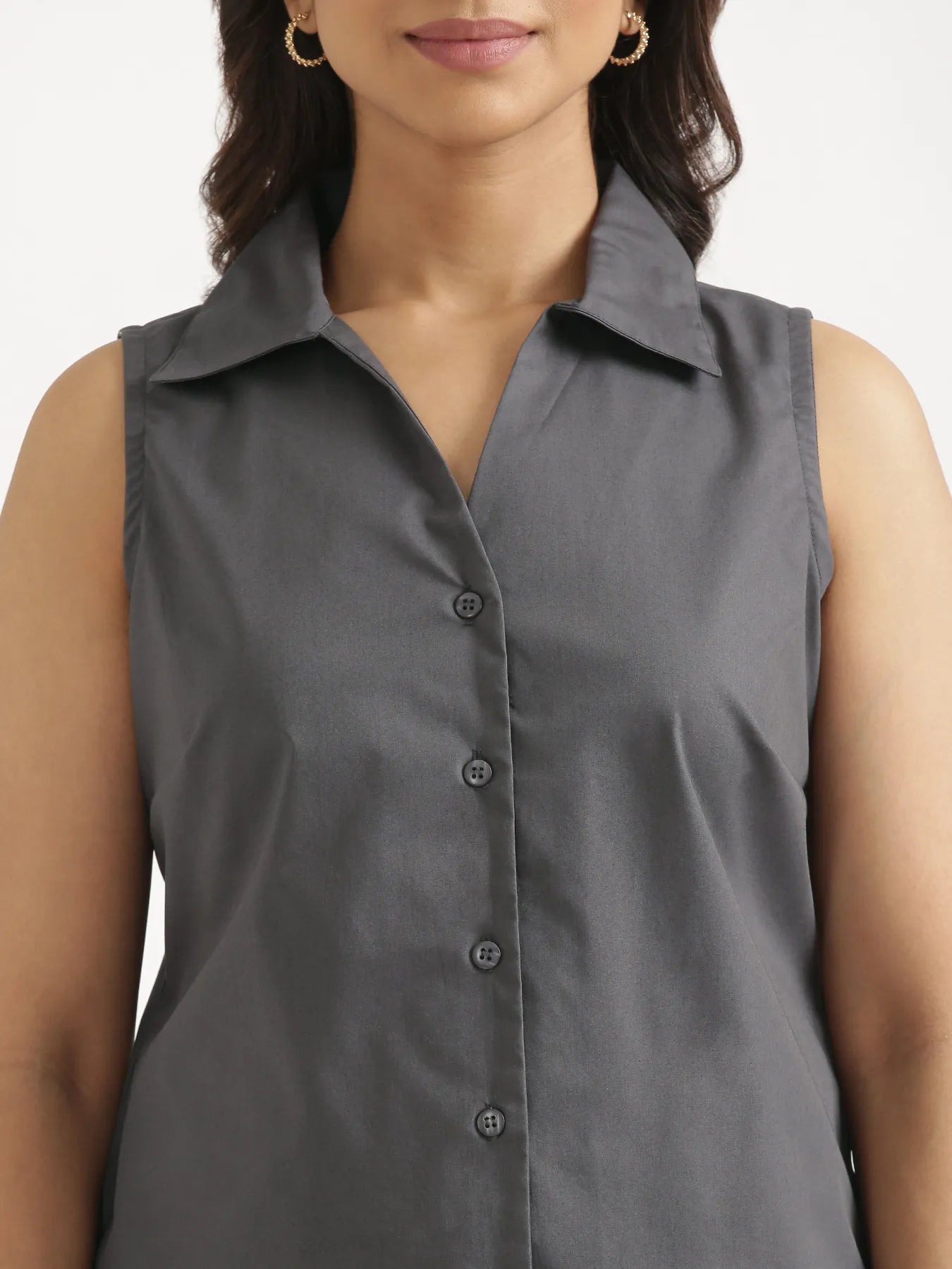 Women Dark Grey Better Cotton Sleeveless Shirt