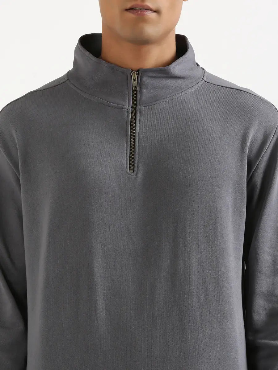 Unisex Grey Zip Neck Sweatshirt