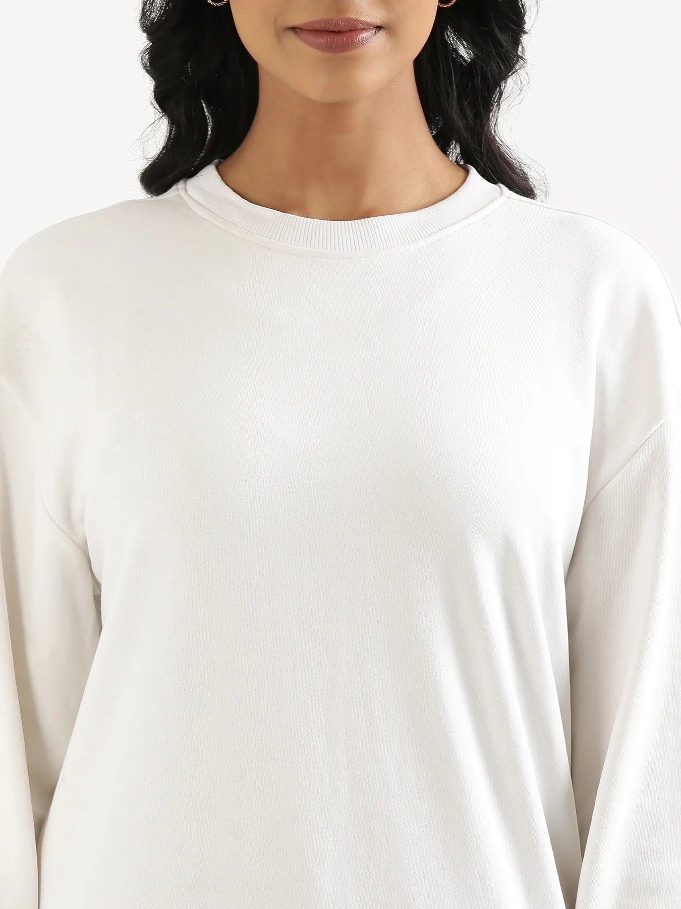 Unisex White Round Neck Sweatshirt