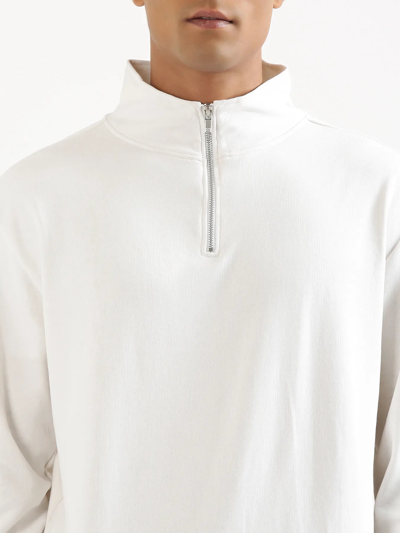 Unisex White Zip Neck Sweatshirt