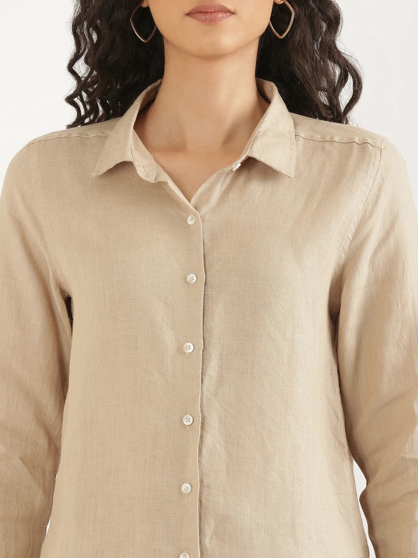 Women Taupe Pure Linen Shirt