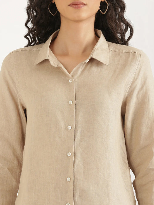 Women Taupe Pure Linen Shirt