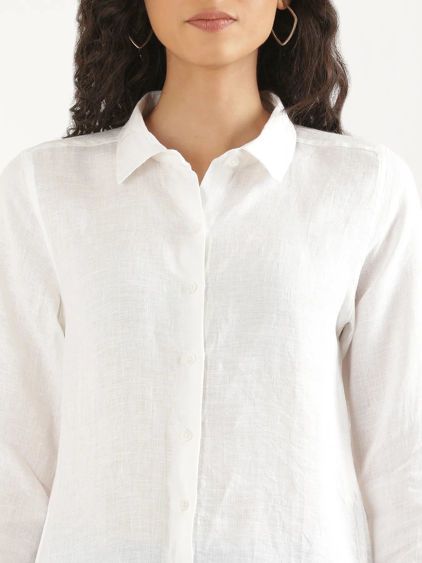 Women White Pure Linen Shirt
