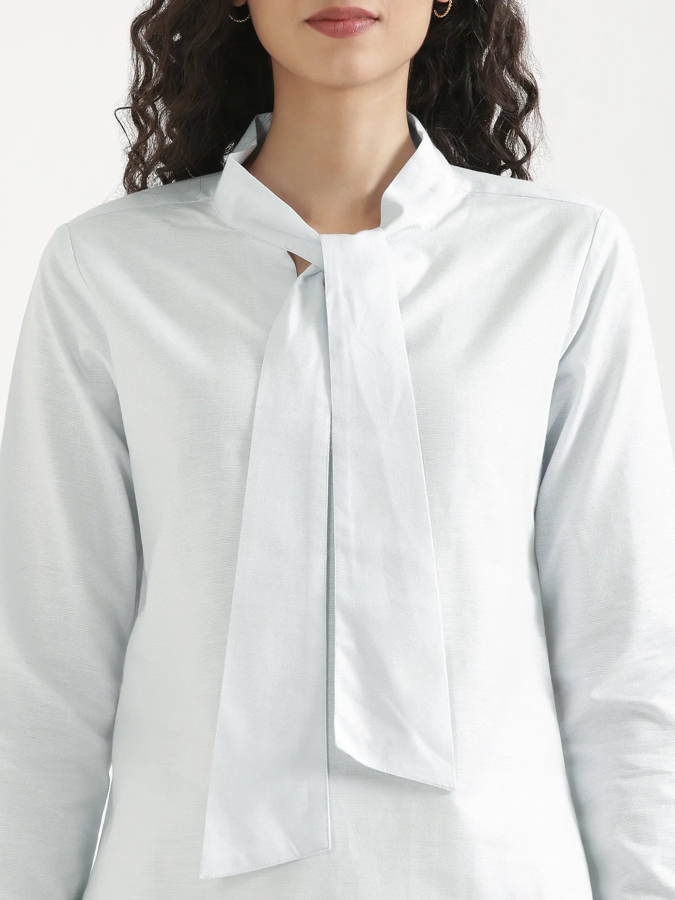 Women Powder Blue Linen Blend Knot Blouse