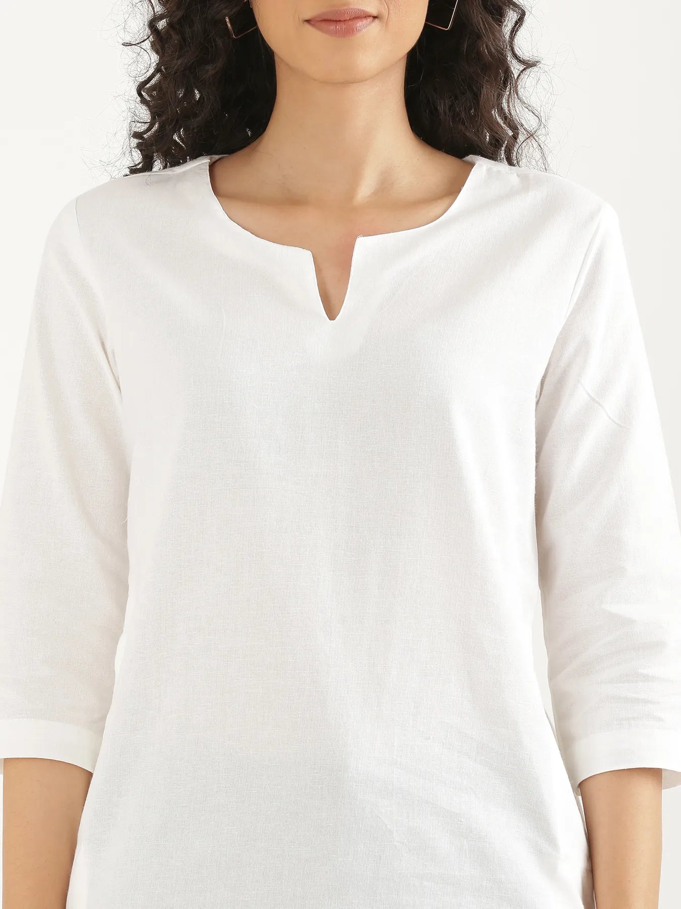 Women White Airy Linen Mid Thigh Length Kurta