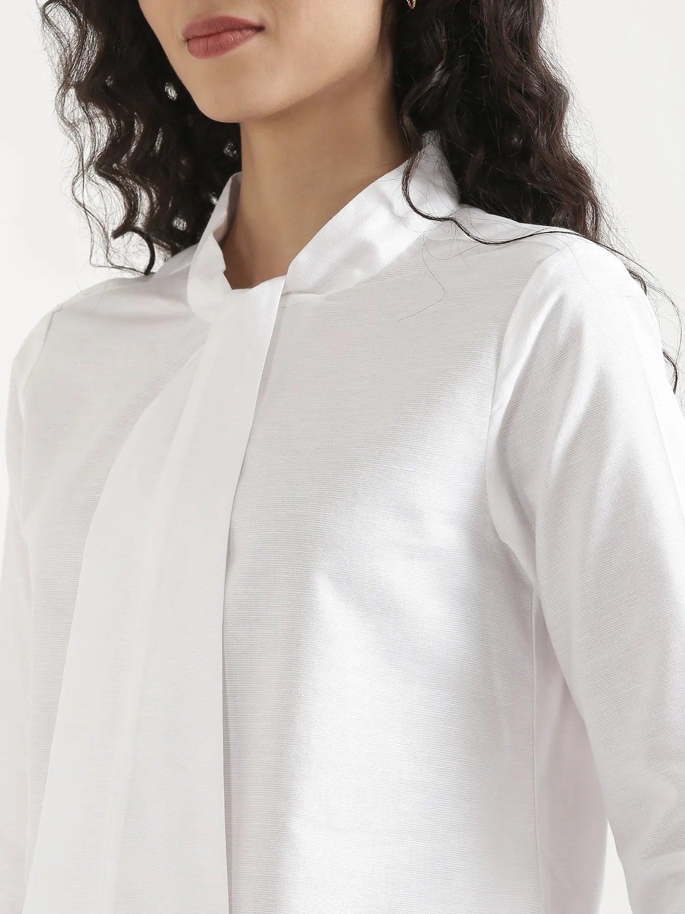 Women White Linen Blend Knot Blouse
