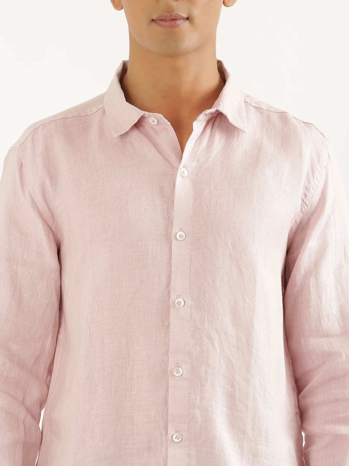 Men Light Pink Pure Linen Full Sleeve Shirt