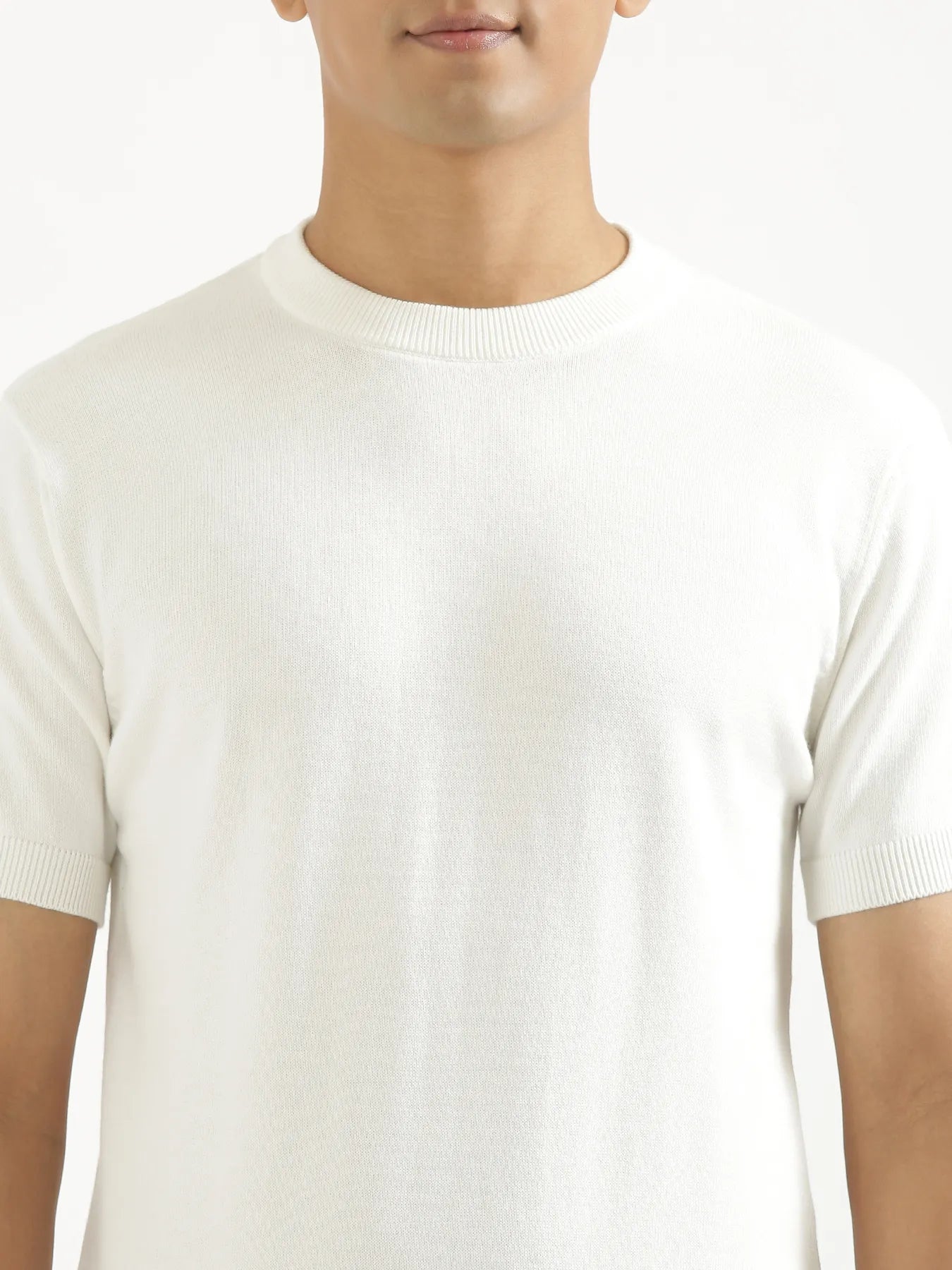 Men Off White Flat Knit Round Neck T-shirt