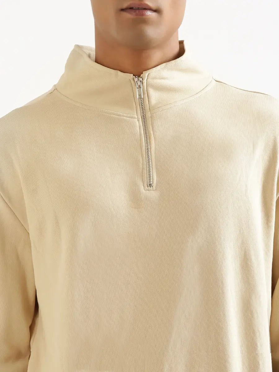 Unisex Beige Zip Neck Sweatshirt