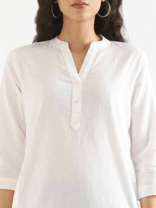 Women White Airy Linen Long Kurta