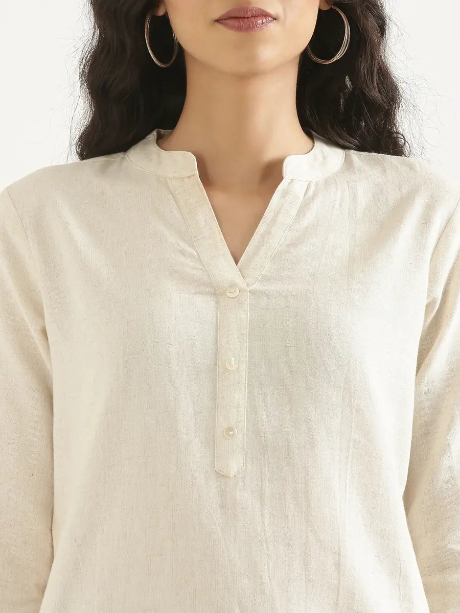 Women Ecru Airy Linen Long Kurta