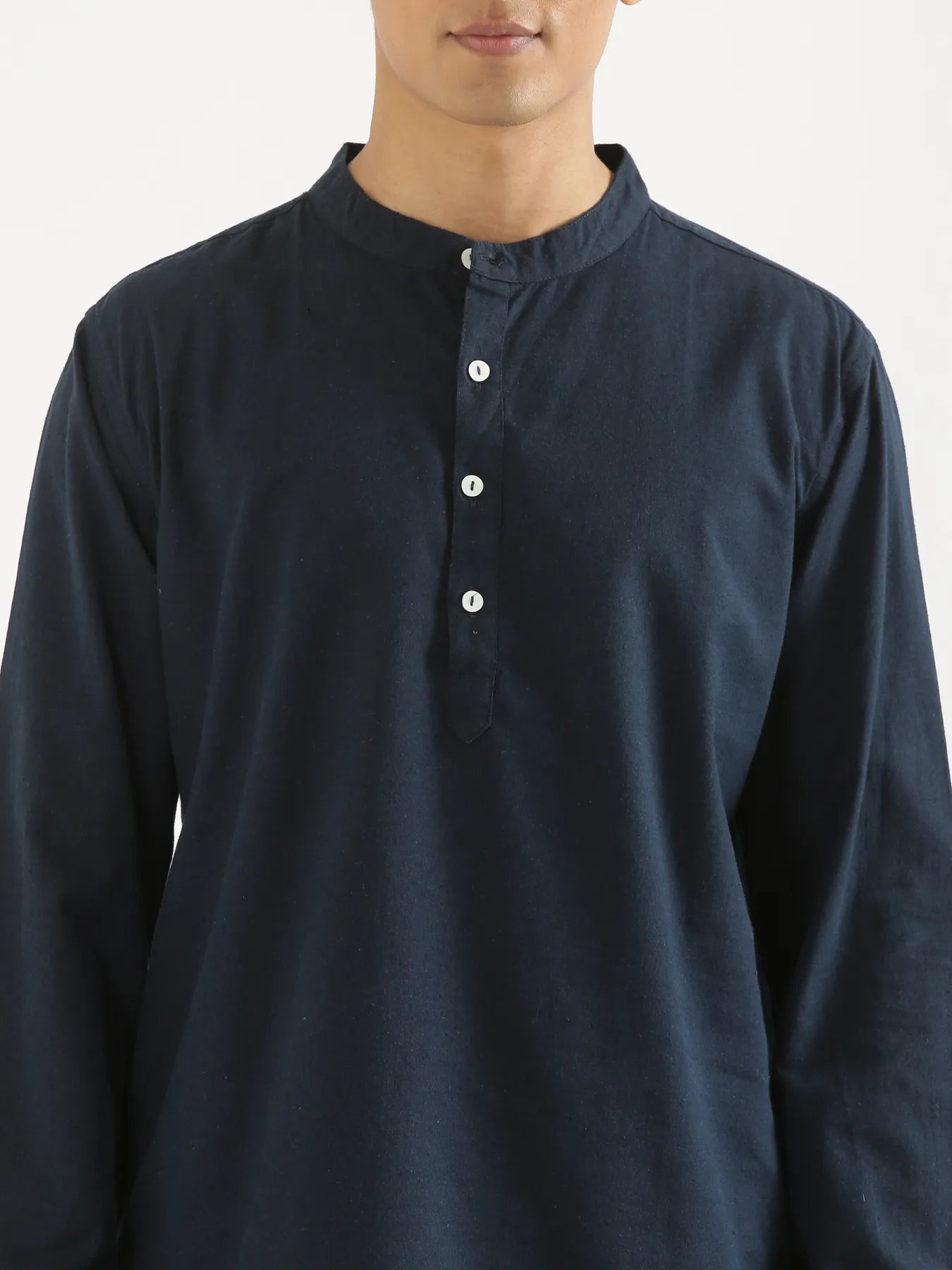 Men Navy Blue Airy Linen Short Kurta