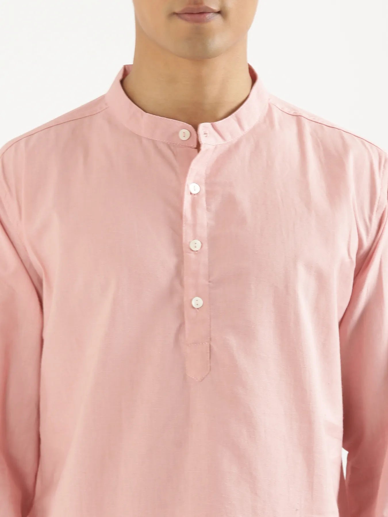 Men Salmon Pink Airy Linen Short Kurta