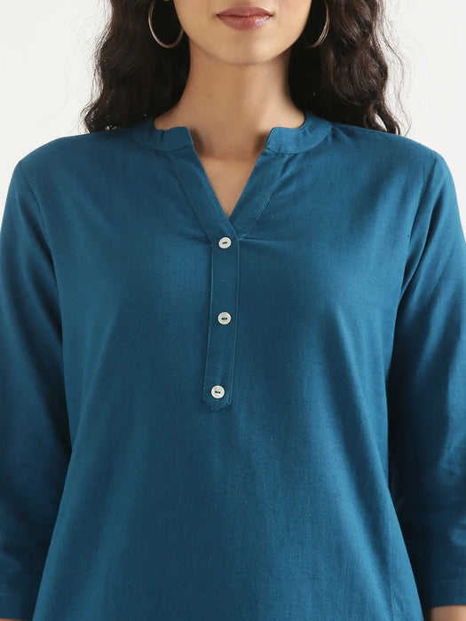 Women Turquoise Airy Linen Long Kurta