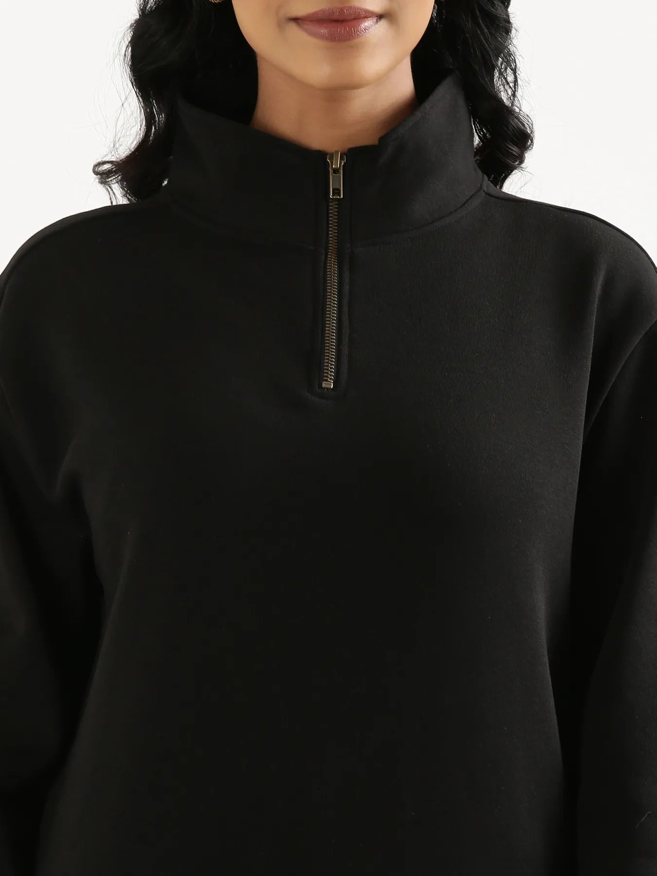 Unisex Black Zip Neck Sweatshirt