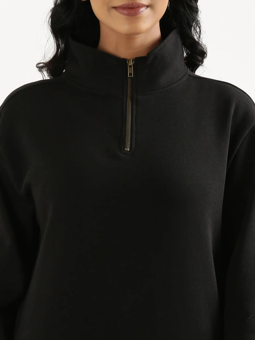 Unisex Black Zip Neck Sweatshirt