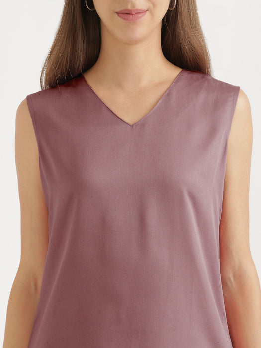 Women Rose Taupe V-Neck Sleeveless Top