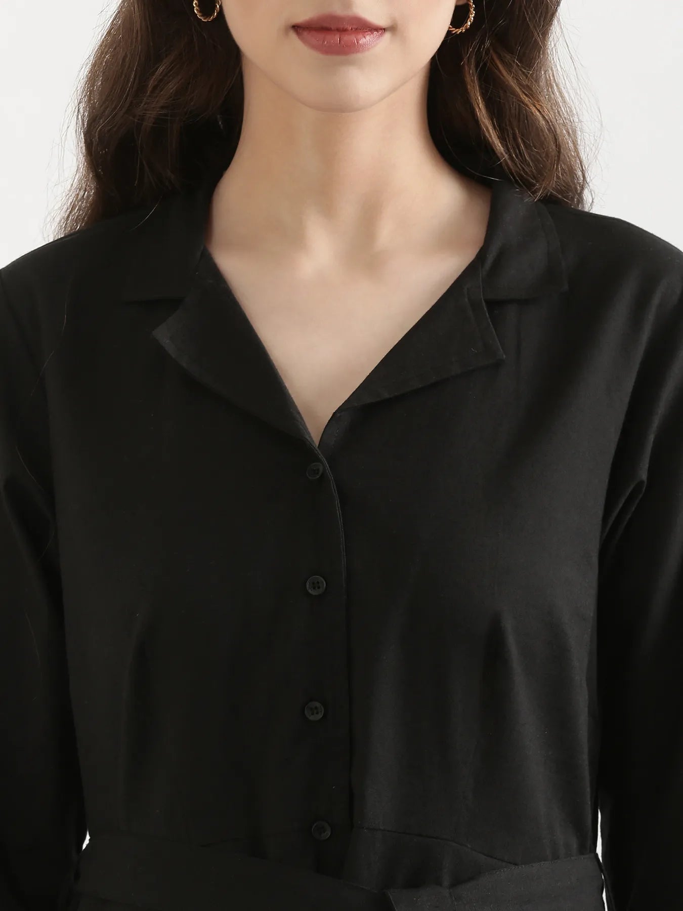 Women Black Airy Linen Flared Dress