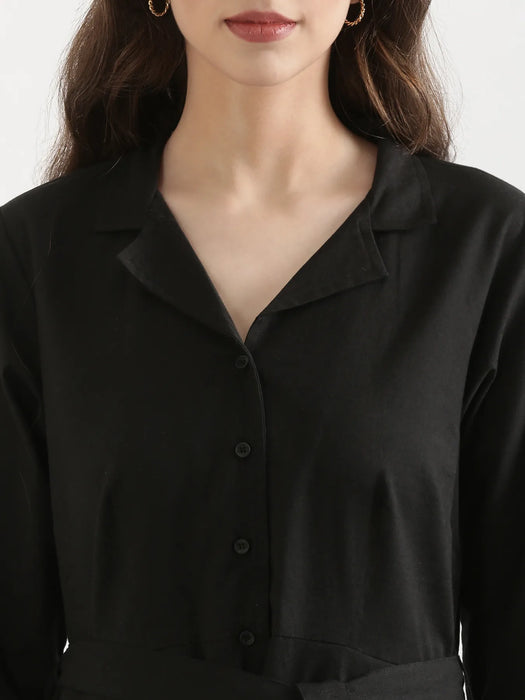 Women Black & White Airy Linen Flared Dress