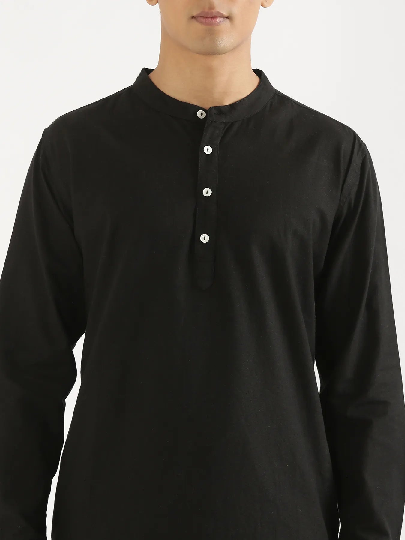 Men Black Airy Linen Long Kurta