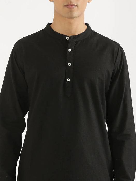 Men Black Airy Linen Long Kurta