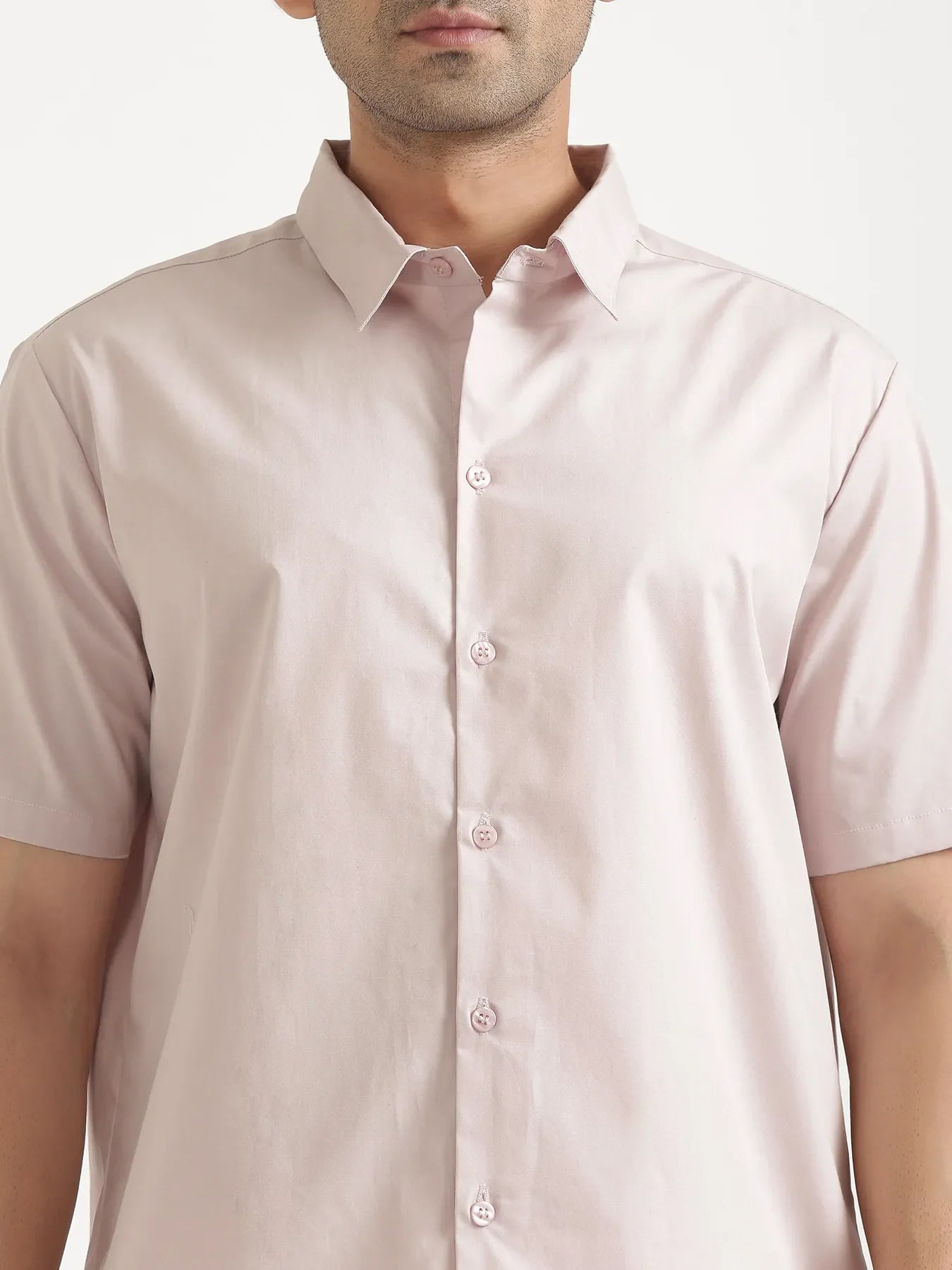 Men Mauve Pink Better Cotton Short Sleeve Shirt & White Cotton Pant