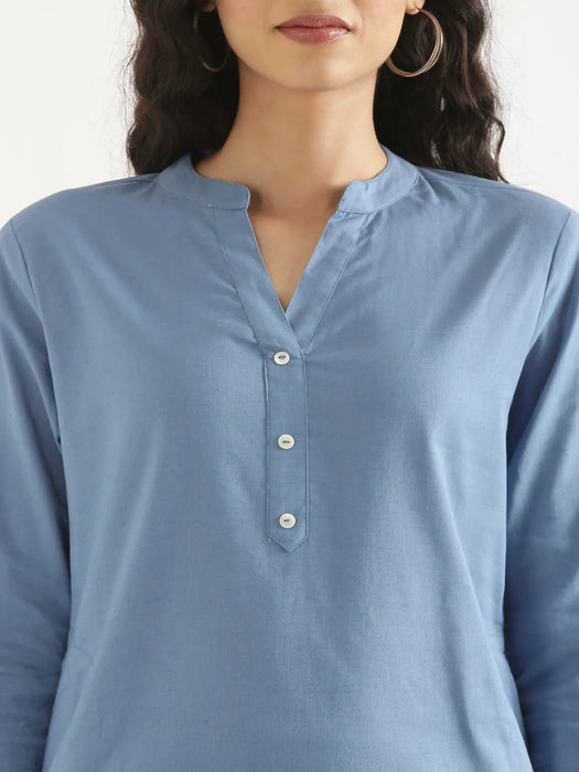 Women English Blue Airy Linen Long Kurta