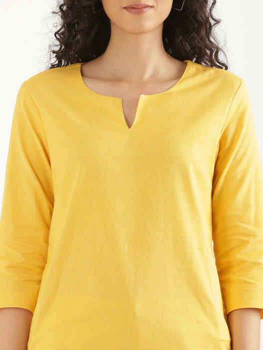 Women Yellow Airy Linen Mid Thigh Length Kurta