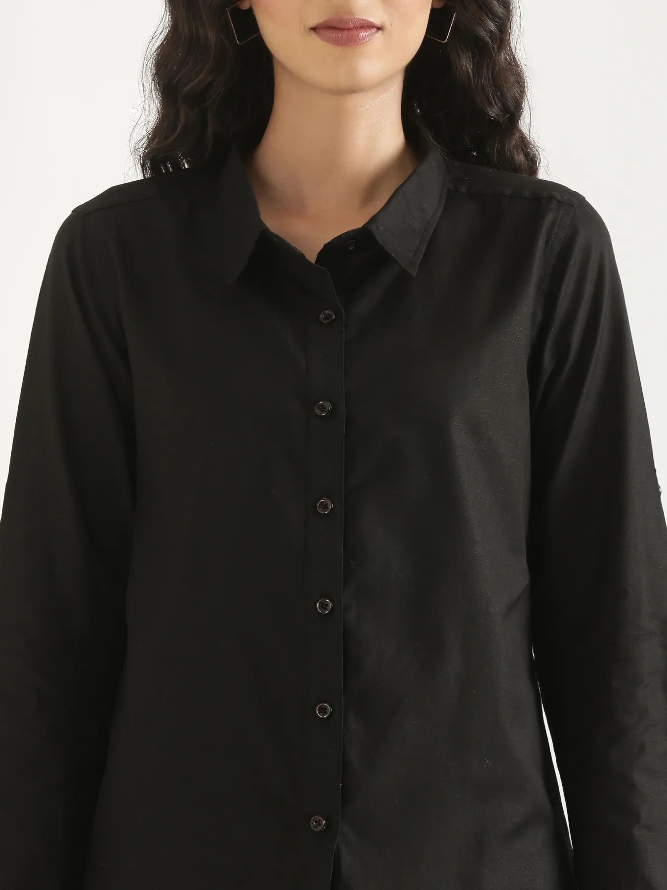 Women Black Airy-Linen Shirt