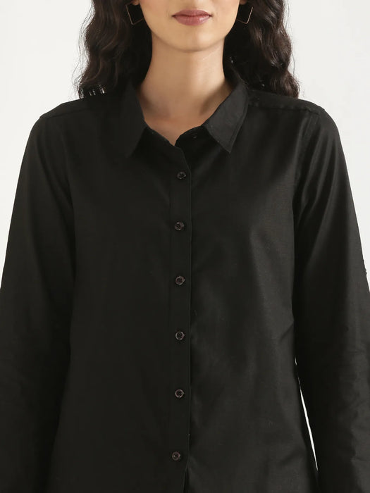 Women Black Airy-Linen Shirt