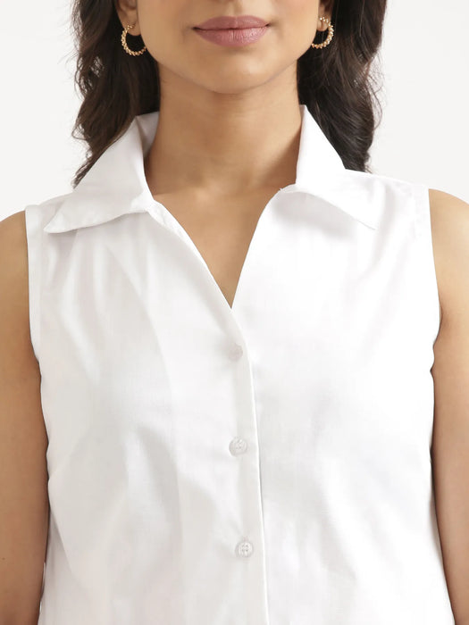 Women White Better Cotton Sleeveless Shirt