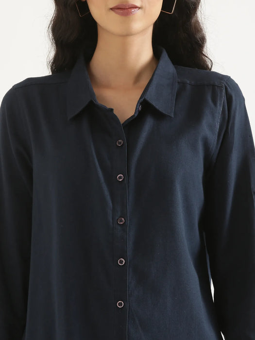 Women Navy Blue Airy-Linen Shirt