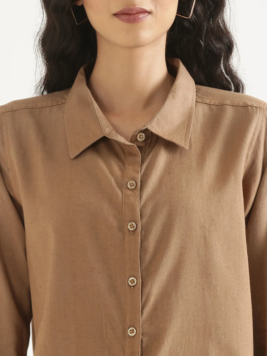 Women Coffee Brown Airy-Linen Shirt