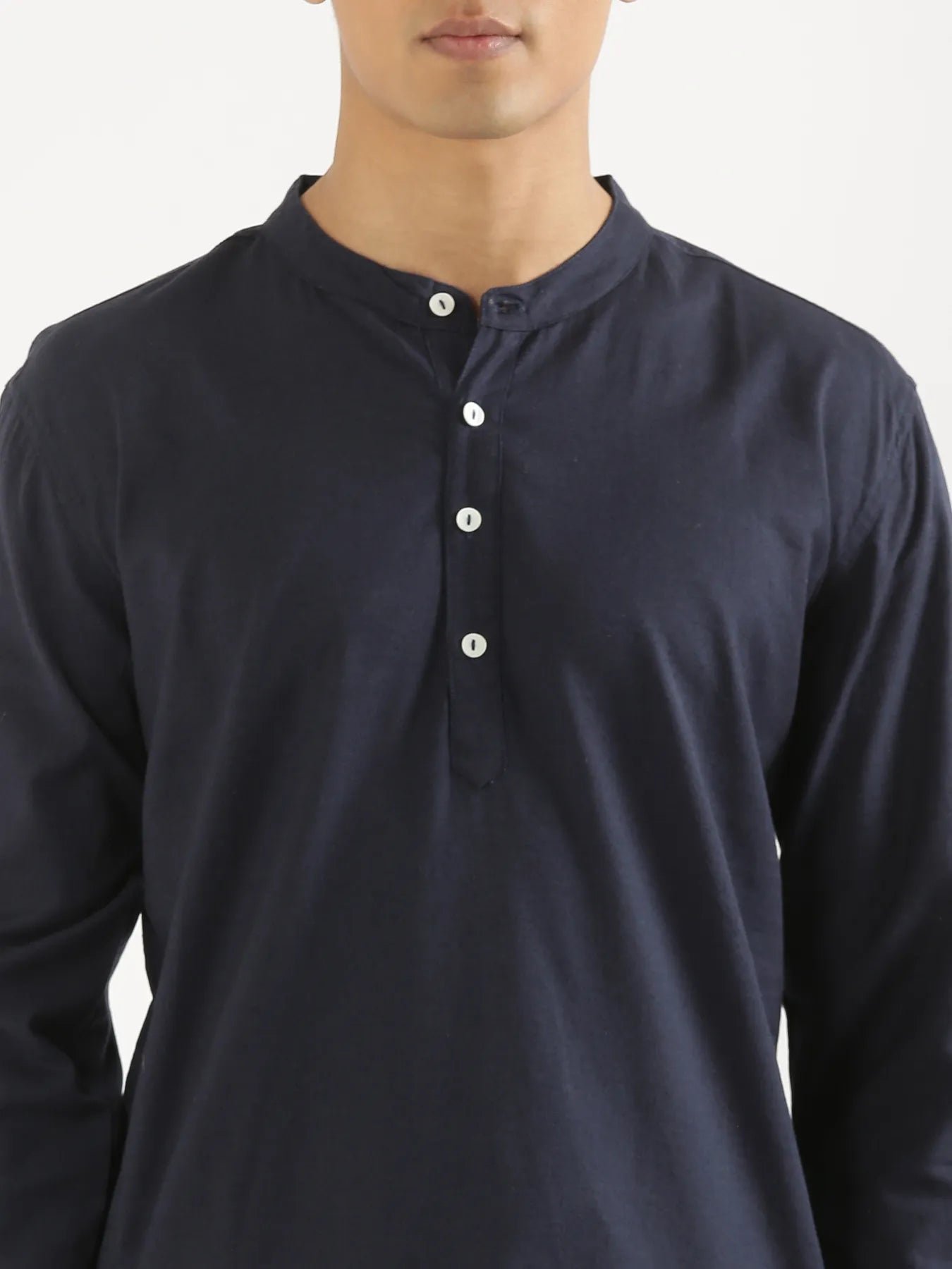 Men Navy Blue Airy Linen Long Kurta