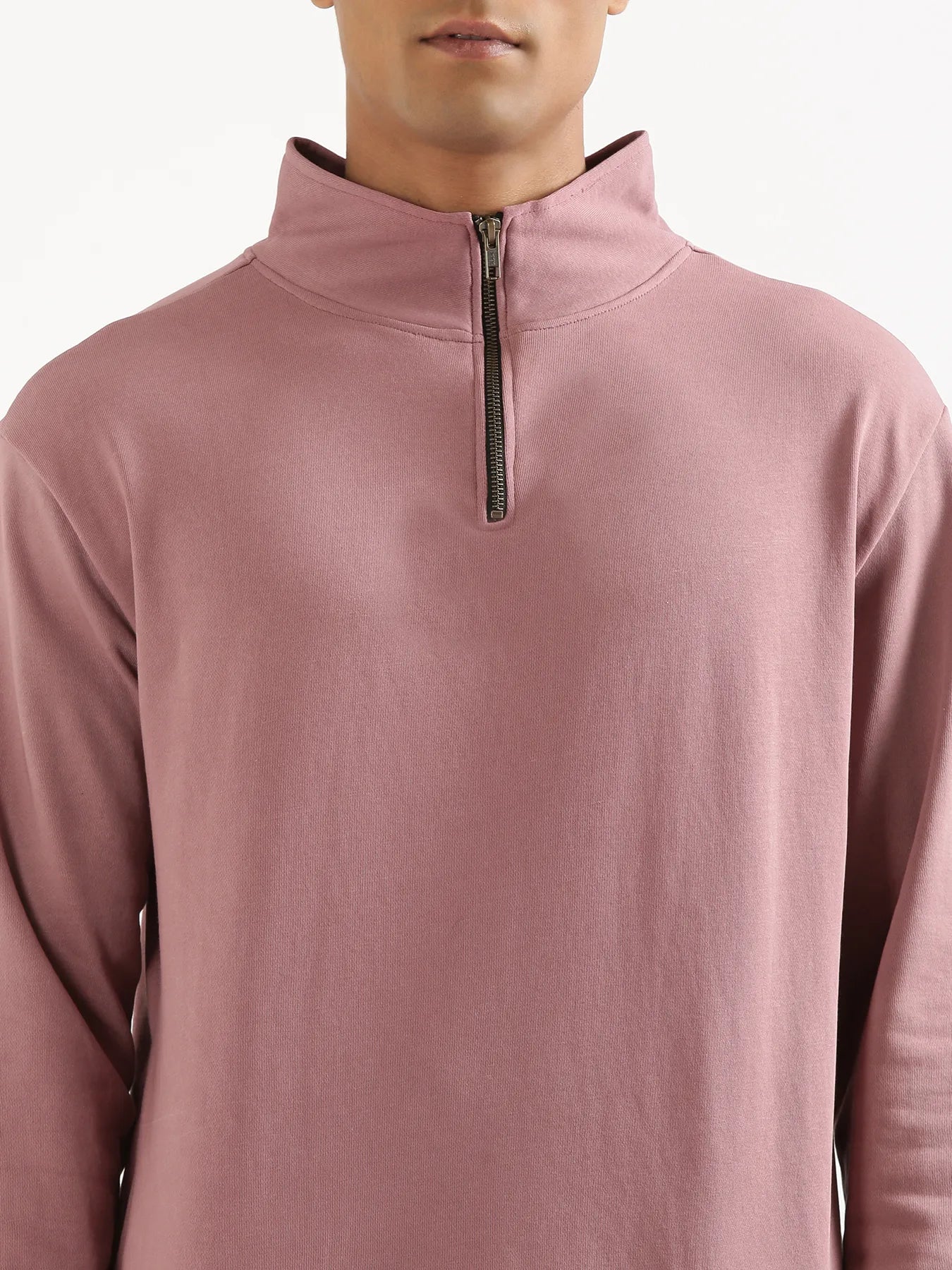 Unisex Rose Taupe Zip Neck Sweatshirt