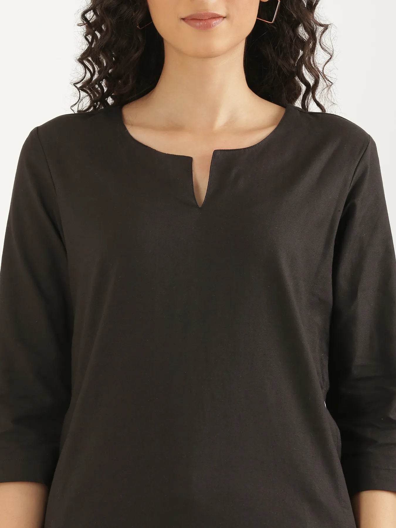 Women Black Airy Linen Mid Thigh Length Kurta