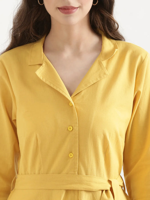 Women Yellow Airy Linen Flared Dress
