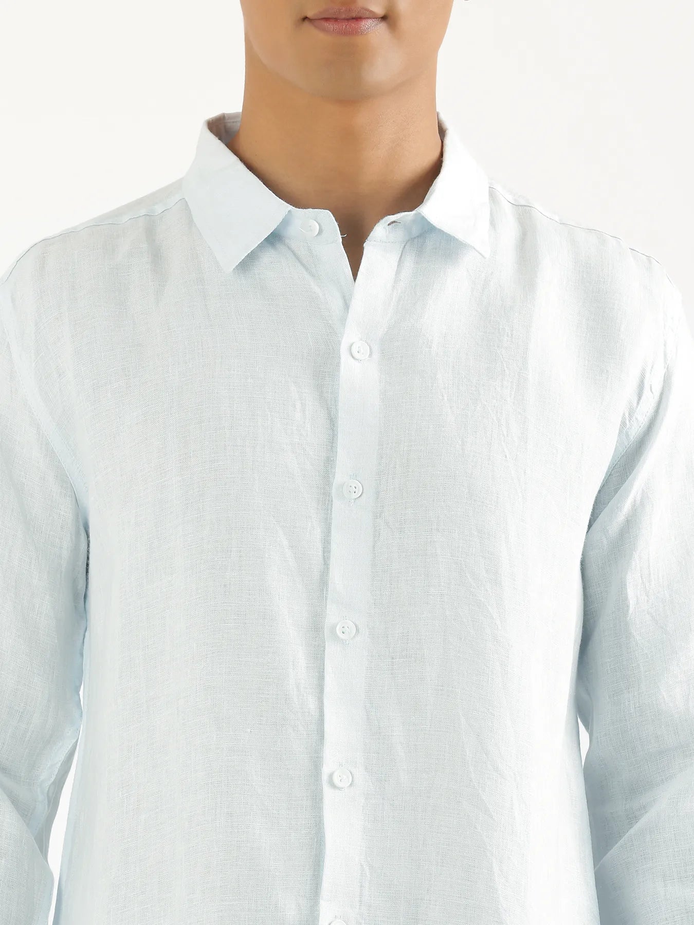 Men Light Blue Pure Linen Full Sleeve Shirt