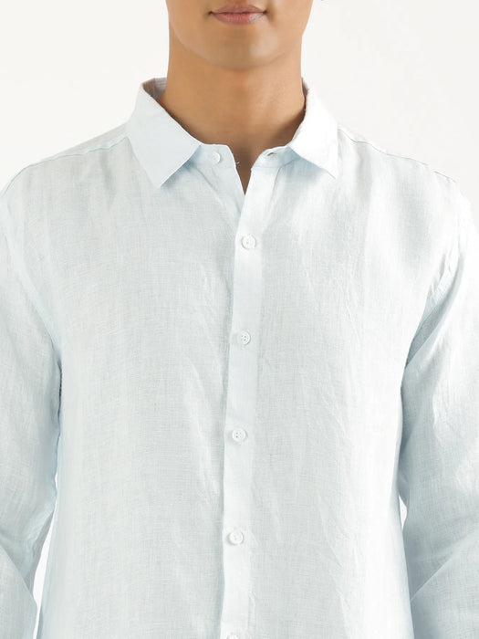 Men Light Blue Pure Linen Full Sleeve Shirt