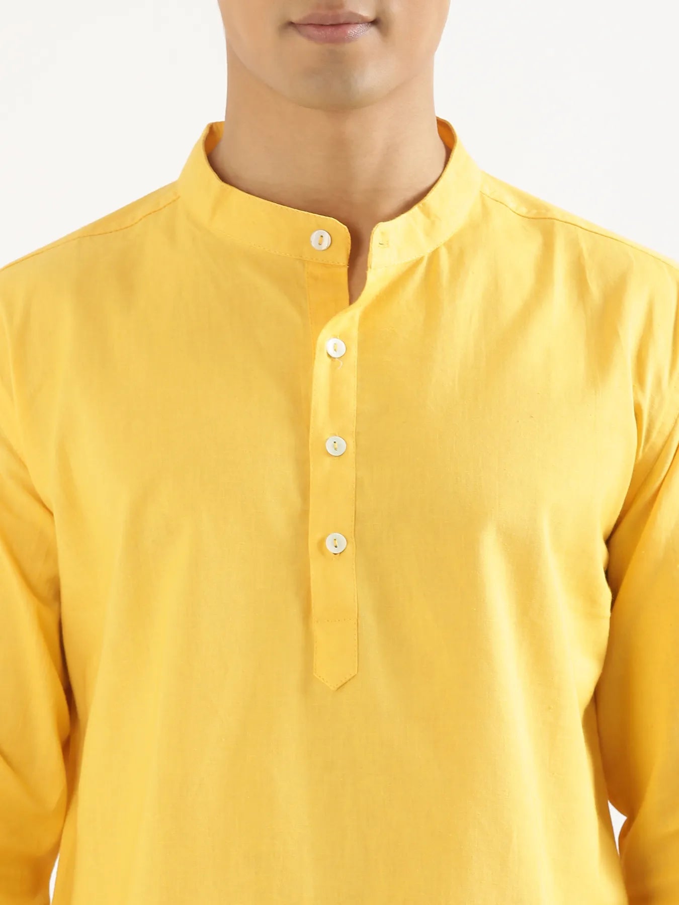 Men Yellow Airy Linen Short Kurta