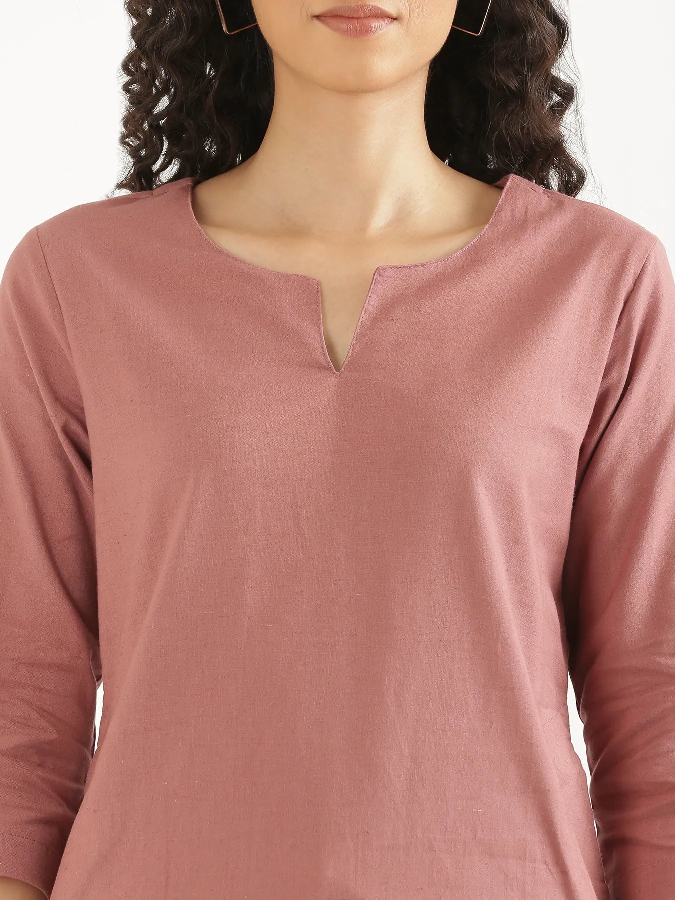 Women Rose Taupe Airy Linen Mid Thigh Length Kurta