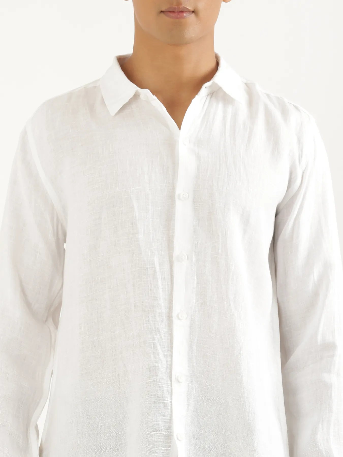 Men White Pure Linen Full Sleeve Shirt