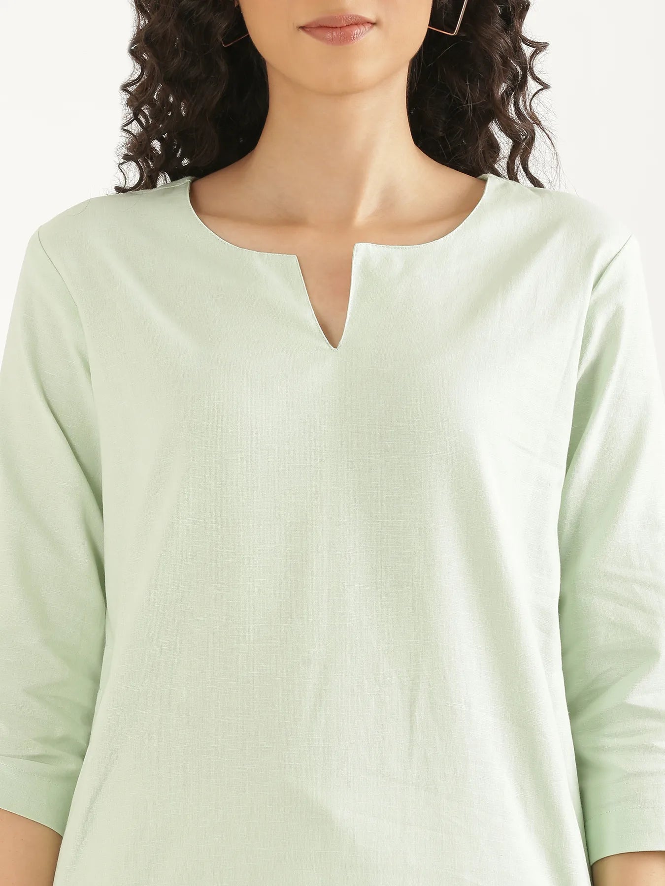 Women Mint Green Airy Linen Mid Thigh Length Kurta