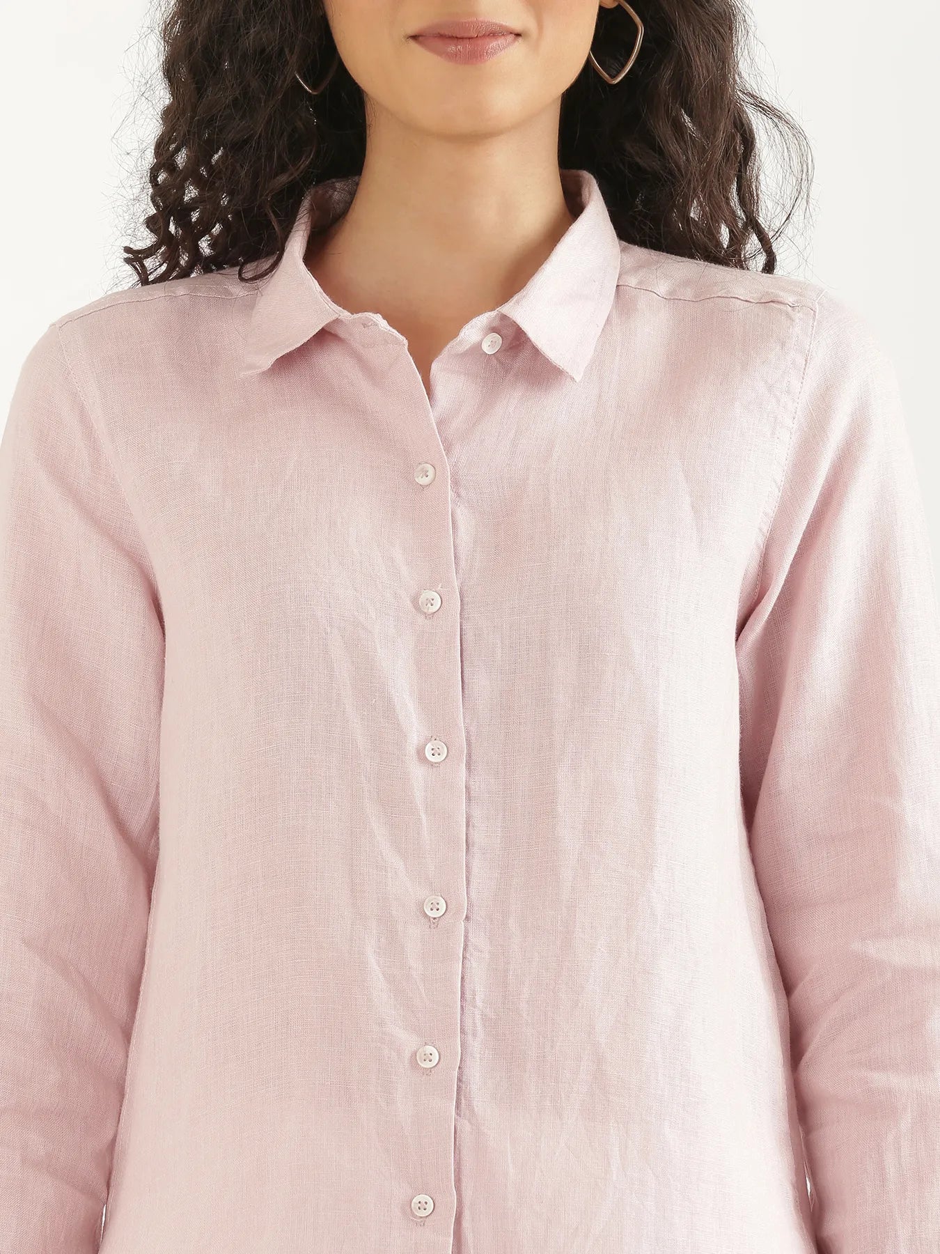 Women Light Pink Pure Linen Shirt