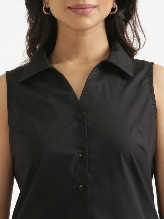 Women Black Better Cotton Sleeveless Shirt