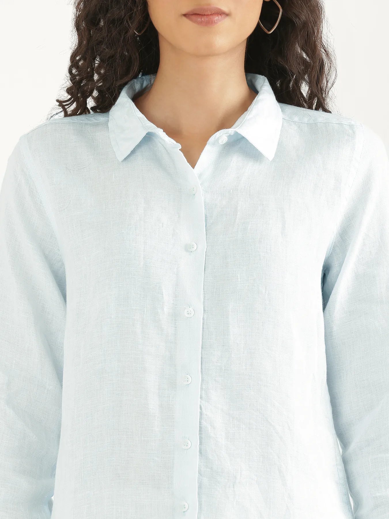 Women Light Blue Pure Linen Shirt