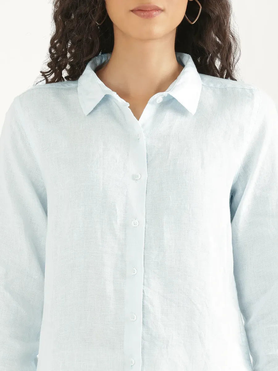 Women Light Blue Pure Linen Shirt