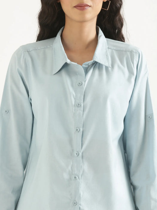 Women Sky Blue Airy-Linen Shirt