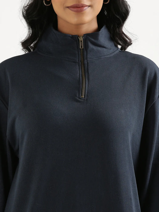 Unisex Navy Blue Zip Neck Sweatshirt